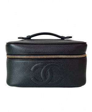 CHANEL Black Cavier vintage vanity case cosmetic bag