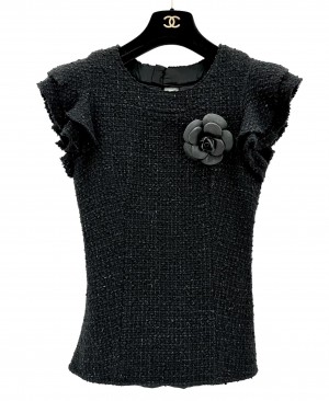 CHANEL 10A Fantasy Black Tweed Ruffle Sleeve Top 34