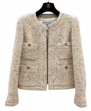 CHANEL 96A 1996 Fall Winter Collection Beige Wool Tweed Jacket 36