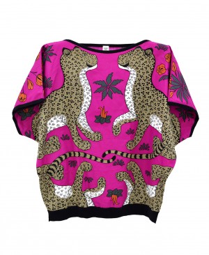 HERMES Les Leopards Fuchsia Pink Tunic Blouse Top HM190149